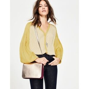 Boden Women's Harriet Blouse US 4 Yellow Floral Print‎ Long Balloon Sleeve Top